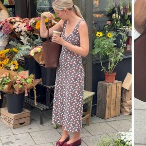 Djerf Avenue Floral Midi Dress in Brown and Pink